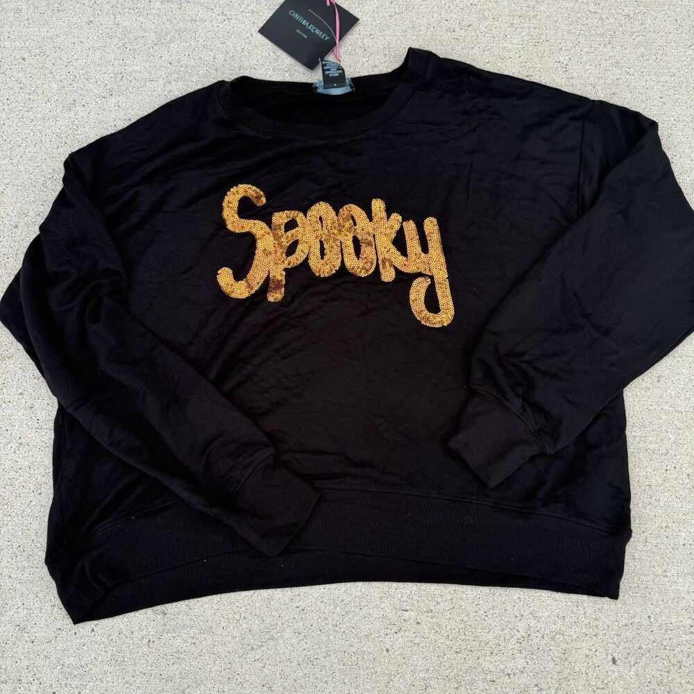 Cynthia Rowley‎ Sweatshirt Womens Black Spooky Sequin Halloween NWT Medium